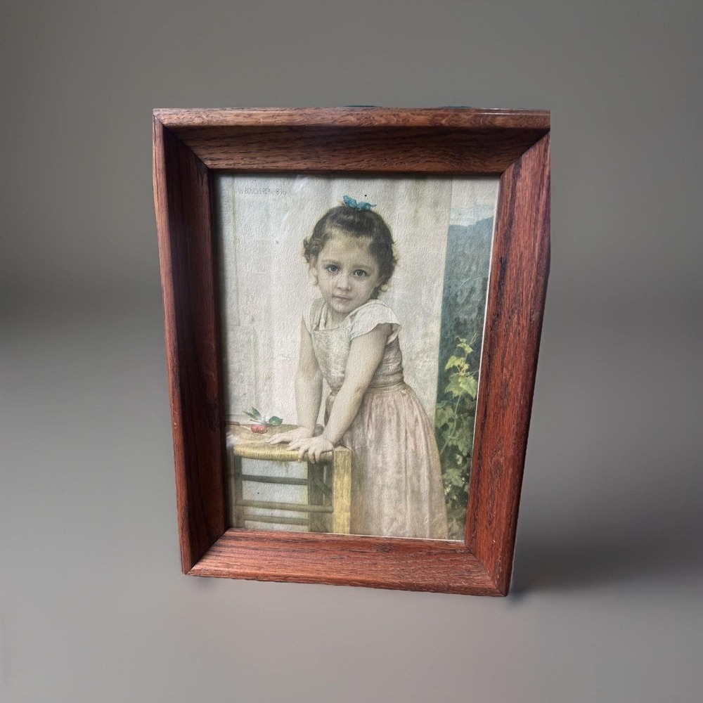 VINTAGE "YVONNE" by W. BOVGVEREAV 1896 Wood Framed Girl Early Print 12.5 x 17"